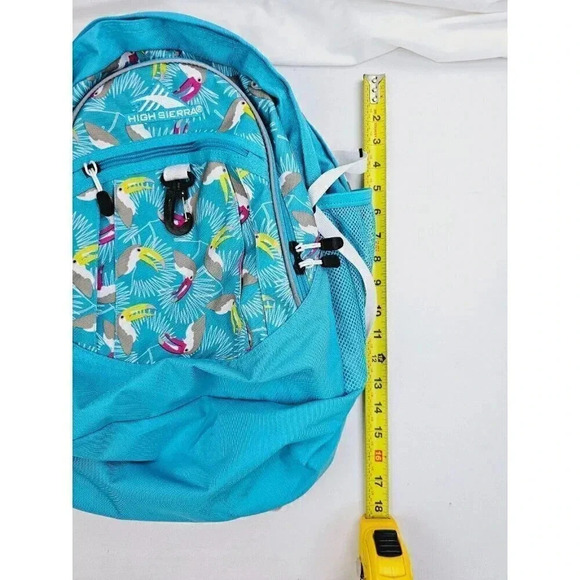 High Sierra Aqua Blue Fat Boy Toucan Tropical Over The Shoulder Logo Backpack - Picture 8 of 15